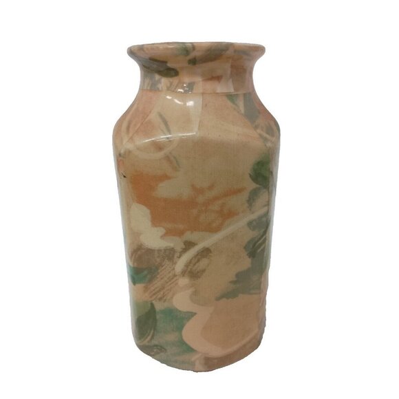 Vintage 60s Studio Art Pottery Bottle Vase Green Yellow Glazed Artisan MCM - Picture 1 of 10